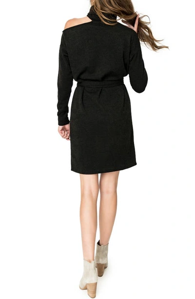 Shop Gibsonlook Mock Neck Cold Shoulder Long Sleeve Sweater Dress In Black
