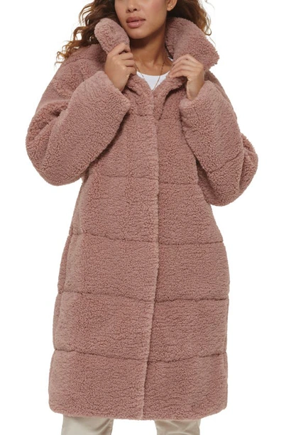 Shop Levi's Quilted Fleece Long Teddy Coat In Mauve