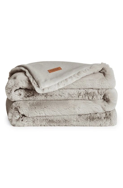 Shop Unhide The Marshmallow 2.0 Medium Faux Fur Throw Blanket In Greige Goose