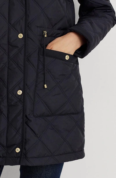 Lauren Ralph Lauren Quilted Crest Hooded Coat In Blue | ModeSens