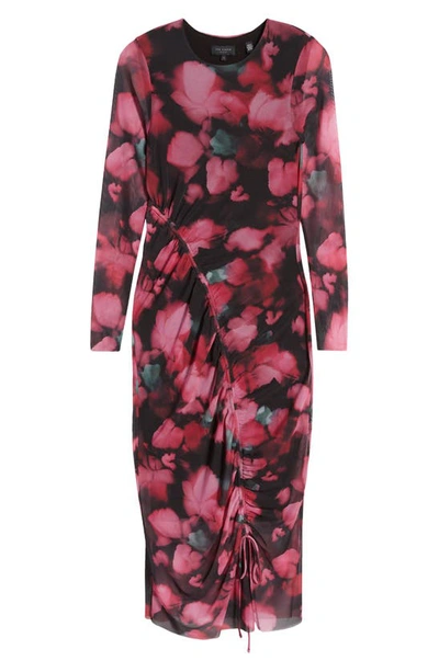 Shop Ted Baker Lilzaan Floral Ruffle Long Sleeve Body-con Dress In Pink