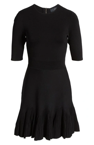 Shop Ted Baker Josafee Pleated Fit & Flare Sweater Dress In Black