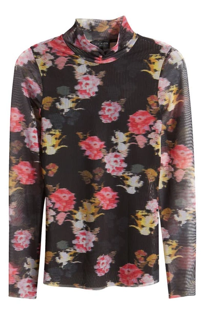 Shop Ted Baker Malyel Floral Mesh Turtleneck Top In Black