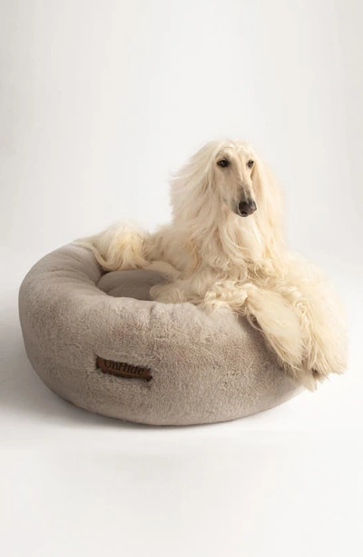 Shop Unhide Faux Fur Pet Bed In Taupe Ducky