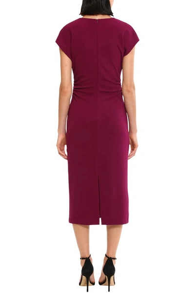 Shop Donna Morgan For Maggy Ruched Cap Sleeve Midi Dress In Plum Caspia