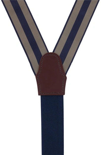 Shop Trafalgar Balint Stripe Grosgrain Suspenders In Khaki And Navy