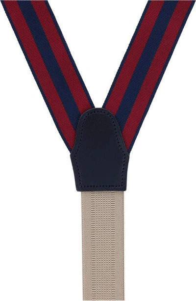 Shop Trafalgar Balint Stripe Grosgrain Suspenders In Burgundy And Navy