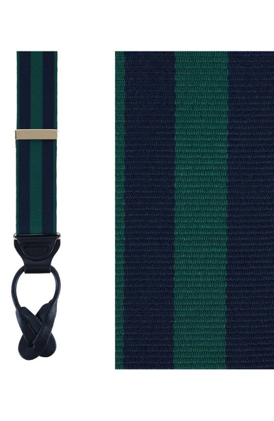 Trafalgar Balint Stripe Grosgrain Suspenders In Green And Navy