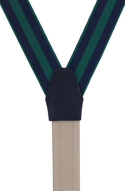Trafalgar Balint Stripe Grosgrain Suspenders In Green And Navy