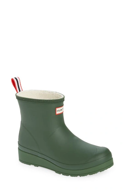 Shop Hunter Play Short Faux Shearling Lined Waterproof Rain Boot In Flexing Green/ White Willow