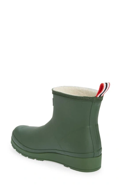 Shop Hunter Play Short Faux Shearling Lined Waterproof Rain Boot In Flexing Green/ White Willow