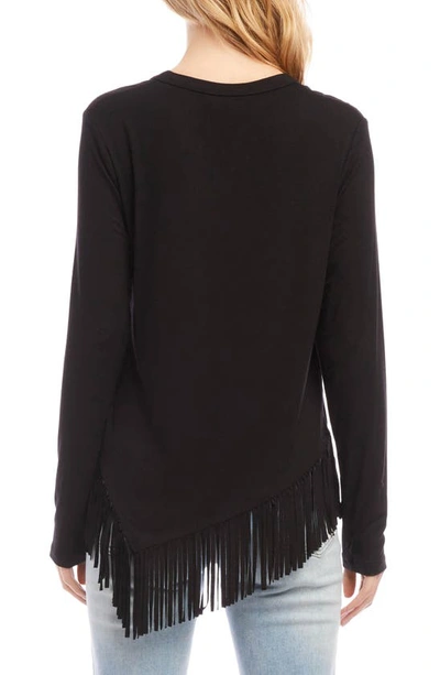 Karen Kane Asymmetric Fringe Jersey Top In Black