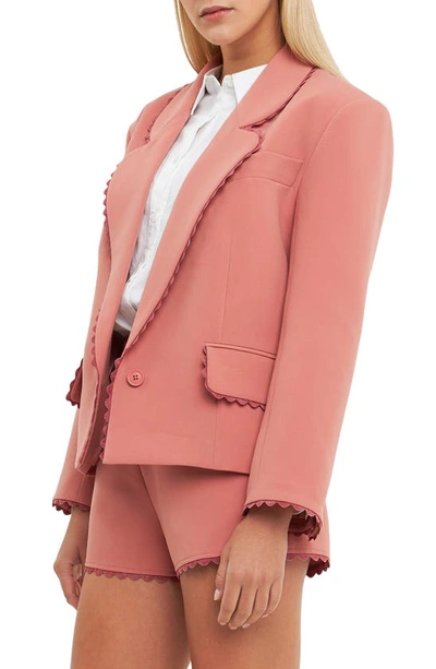 English Factory Rickrack Edge One-button Blazer In Dusty Rose