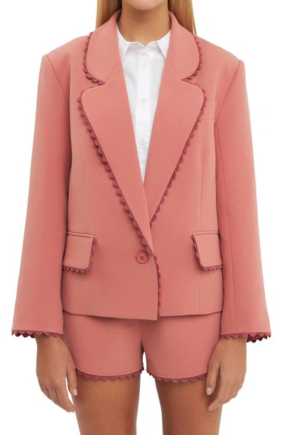 English Factory Rickrack Edge One-button Blazer In Dusty Rose