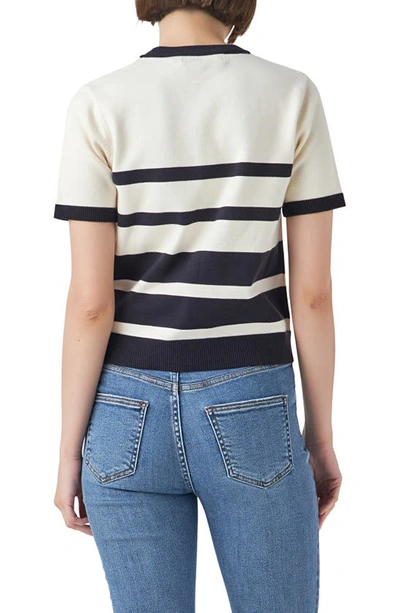English Factory Women's Stripe Short Sleeve Knit Top In Ivory/ Navy