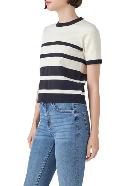 English Factory Women's Stripe Short Sleeve Knit Top In Ivory/ Navy