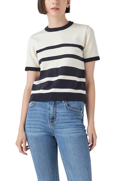 English Factory Women's Stripe Short Sleeve Knit Top In Ivory/ Navy