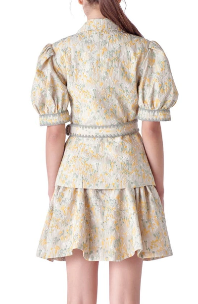 English Factory Floral Embroidered Puff Sleeve Blazer In Tan Multi