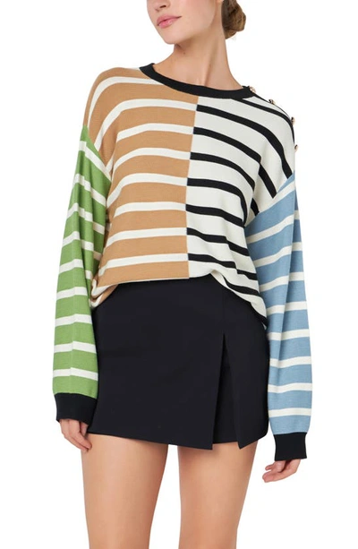 English Factory Mixed Stripe Sweater In Brown Multi