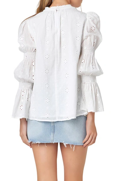 English Factory Eyelet Long Sleeve Cotton Top In White