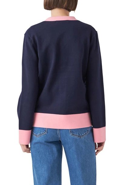 Shop English Factory Contrast Cardigan In Blue/ Pink