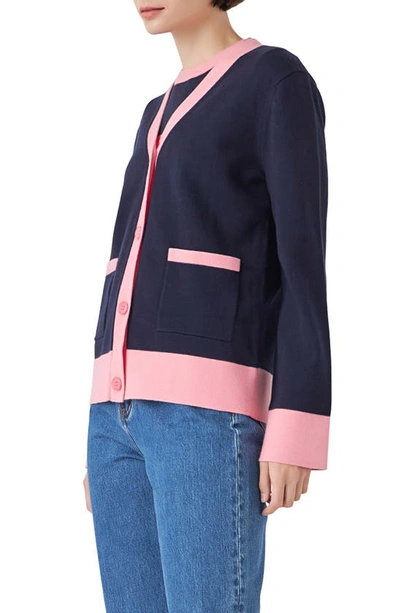 Shop English Factory Contrast Cardigan In Blue/ Pink