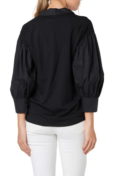 Shop English Factory V-neck Balloon Sleeve Button-up Shirt In Black