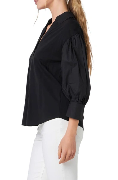 English Factory V-neck Balloon Sleeve Button-up Shirt In Black
