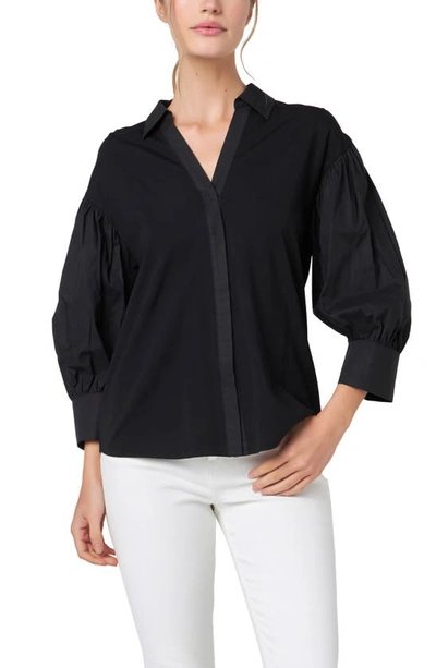 English Factory V-neck Balloon Sleeve Button-up Shirt In Black
