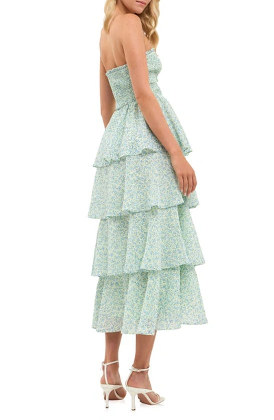 Endless Rose Women's Gridded Texture Floral Smocked Tiered Maxi Dress In Blue