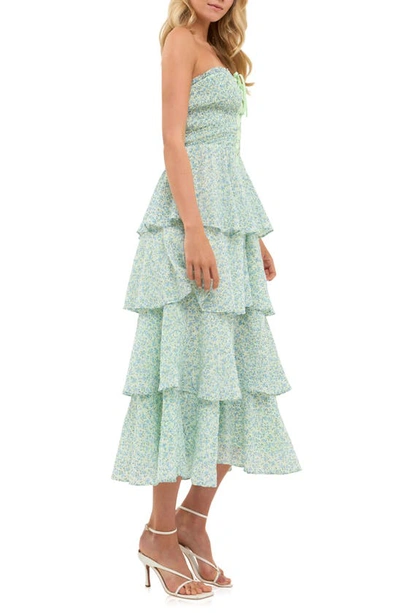 Endless Rose Women's Gridded Texture Floral Smocked Tiered Maxi Dress In Blue
