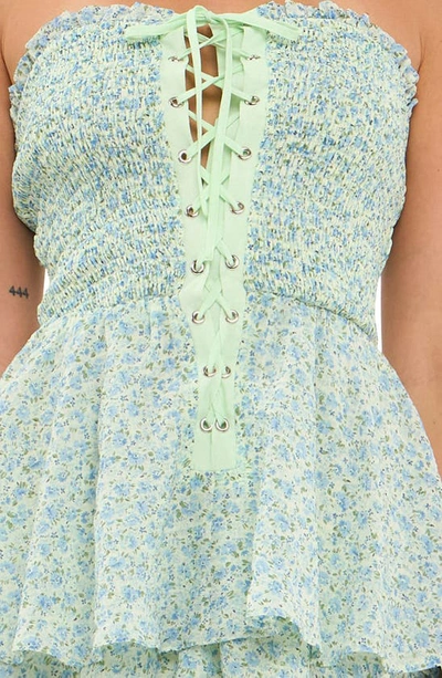 Endless Rose Women's Gridded Texture Floral Smocked Tiered Maxi Dress In Blue