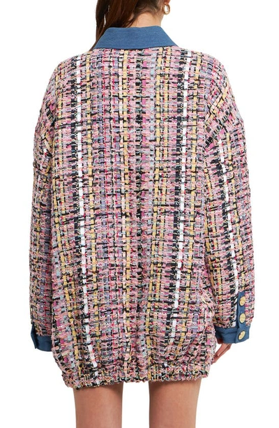 Endless Rose Tweed Denim Jacket In Pink Multi