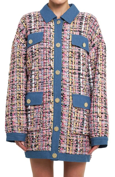 Endless Rose Tweed Denim Jacket In Pink Multi