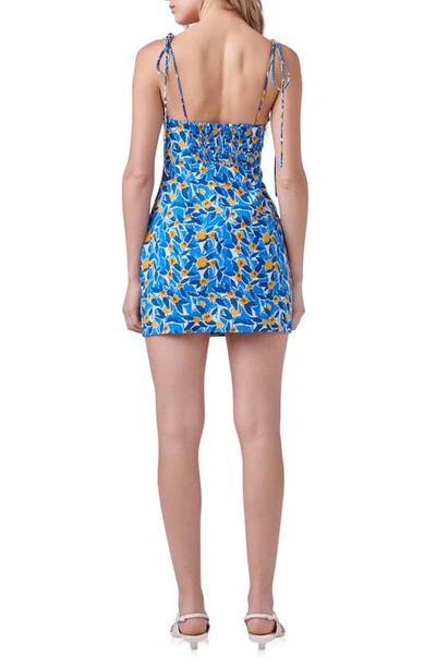 Endless Rose Women's Floral Print Textured Fitted Mini Dress In Blue