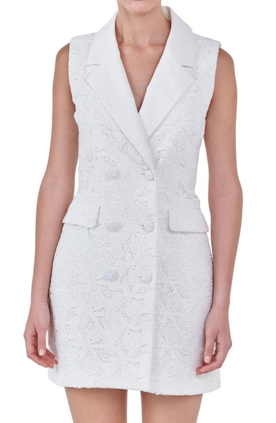 Shop Endless Rose Lace Sleeveless Blazer Minidress In White