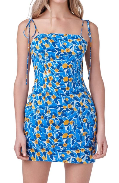 Endless Rose Women's Floral Print Textured Fitted Mini Dress In Blue