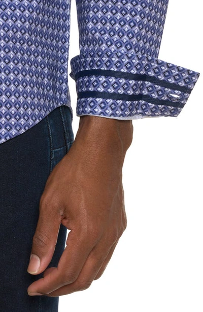 Shop Robert Graham Bernardo Diamond Print Knit Button-up Shirt In Blue