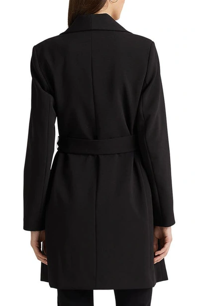 Shop Lauren Ralph Lauren Drape Lapel Crepe Belted Coat In Black