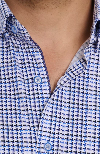 Shop Robert Graham Rizzo Geometric Print Knit Button-up Shirt In Blue