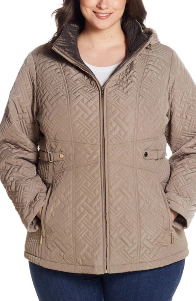 Shop Gallery Quilted Jacket With Removable Hood In Mushroom