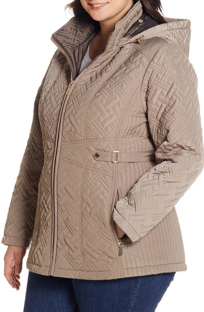 Shop Gallery Quilted Jacket With Removable Hood In Mushroom