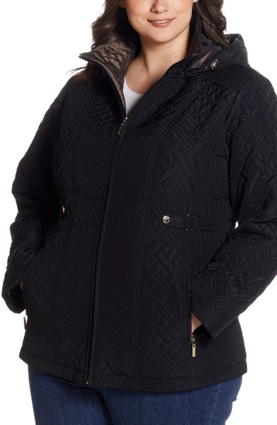 Gallery Quilted Jacket With Removable Hood In Black