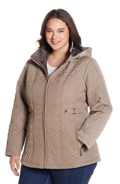 Shop Gallery Quilted Jacket With Removable Hood In Mushroom