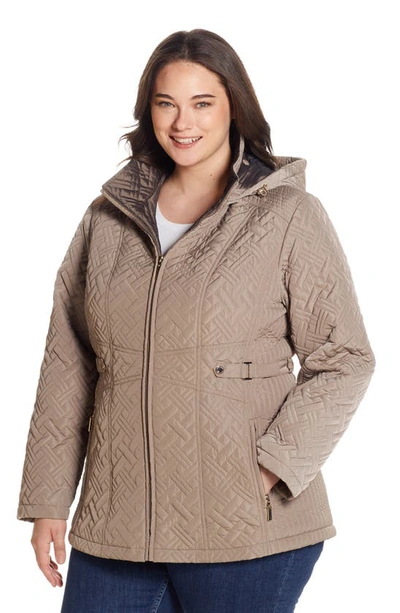 Gallery Quilted Jacket With Removable Hood In Mushroom