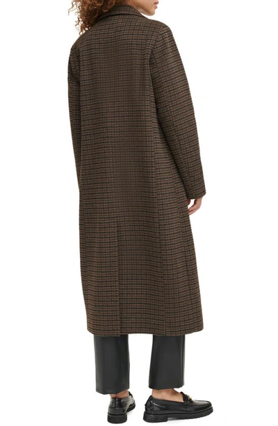 Shop Levi's Houndstooth Check Double Breasted Long Coat In Black/ Sealbrown/ Dune Hndstth
