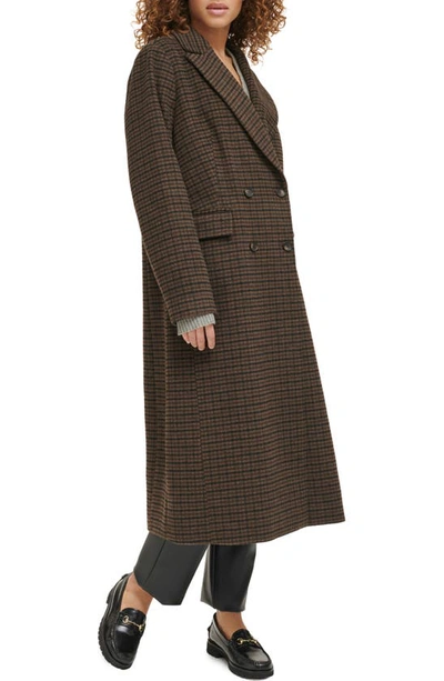 Levi's Houndstooth Check Double Breasted Long Coat In Black/ Sealbrown/ Dune Hndstth