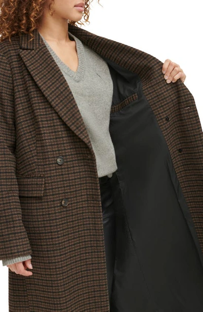 Shop Levi's Houndstooth Check Double Breasted Long Coat In Black/ Sealbrown/ Dune Hndstth