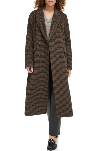 Shop Levi's Houndstooth Check Double Breasted Long Coat In Black/ Sealbrown/ Dune Hndstth