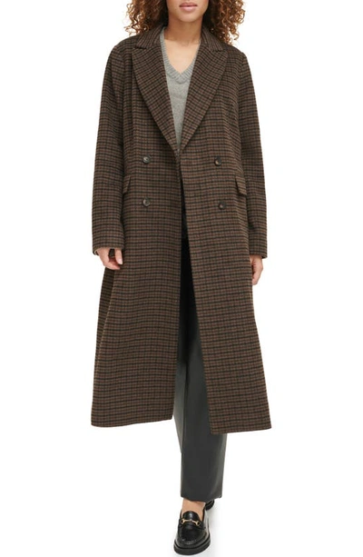 Levi's Houndstooth Check Double Breasted Long Coat In Black/ Sealbrown/ Dune Hndstth